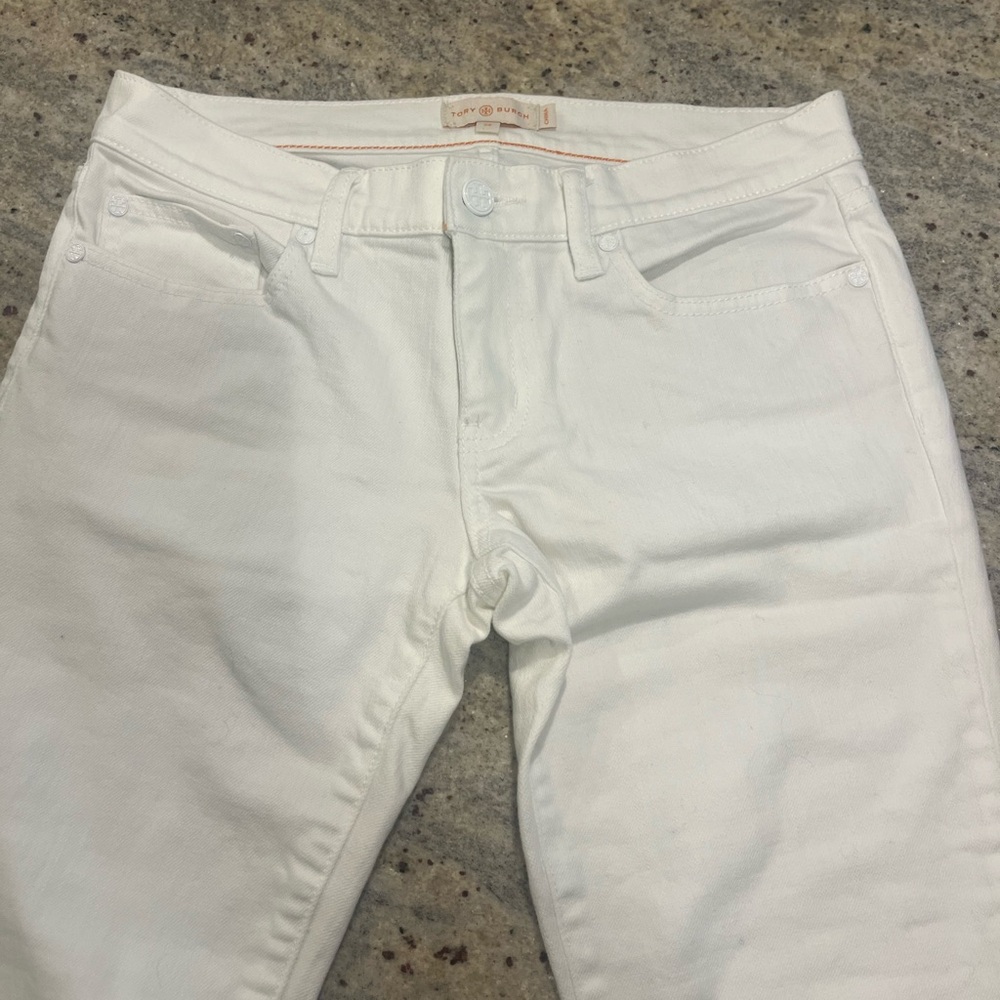 Tory Burch White Straight Leg Jeans Classic Style